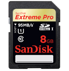 SanDisk 8GB SDHC Extreme Pro 95MB/s 633X Class10